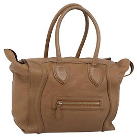 Céline CELINE Luggage Micro Shopper Hand Bag Leather Brown Gold Auth 194891
