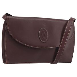 Borsa a tracolla CARTIER Must Line in pelle Bordeaux Gold Auth BA14172