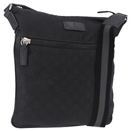 Bolso de hombro GUCCI GG Canvas Negro Plata 509639 Auth ka5571