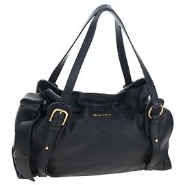 Miu Miu Side Ribbon Tote Bag aus Leder Schwarz Gold RR1312 Auth am12103SAM