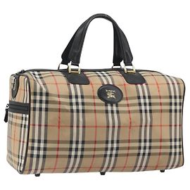Bolso Boston Burberrys Nova Check Canvas Beige Black Auth ep15288