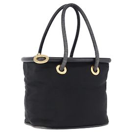 Céline Borsa a Mano CELINE Circle Nylon Nero Oro Auth 193380