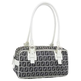 Borsa a mano FENDI Zucchino Canvas Navy Silver Auth 193898A
