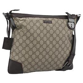 Borsa a Tracolla GUCCI GG Supreme PVC Beige Silver 148476 Auth BA14217