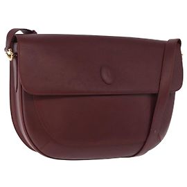 Borsa a tracolla CARTIER Must Line in pelle Bordeaux tono oro Auth gh2231
