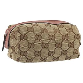 Pouch GUCCI GG Canvas Beige Silver 245947 Auth 191986