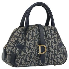 Borsa a mano double saddle Christian Dior Trotter Canvas Navy Gold Auth 191979V
