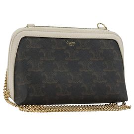 Céline CELINE Triomphe Chain Schultertasche PVC Black Gold Auth 191964A