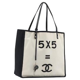Borsa Tote CHANEL Let's Lemon Canvas Beige Silver CC Auth 193780V