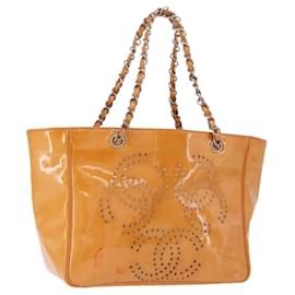 Borsa Tote a catena CHANEL in vernice Orange Silver CC Auth gh2250