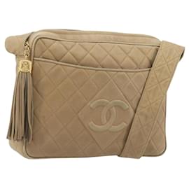 Borsa a tracolla CHANEL COCO Mark Matelasse in pelle d'agnello beige con CC tono oro Auth 194085