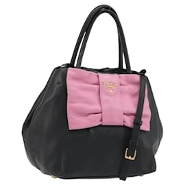 Borsa a mano PRADA Ribbon in pelle 2way Nero Oro Auth 193358A - Prada