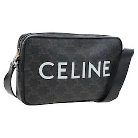 Céline Borsa a tracolla CELINE Triomphe PVC Pelle Nero Tono Oro Auth 194102M