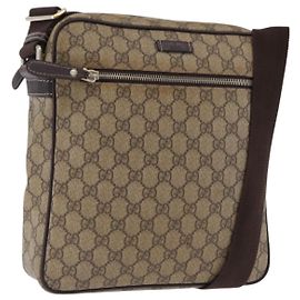 GUCCI GG Supreme Shoulder Bag PVC Beige Gold 201448 Auth bs36493