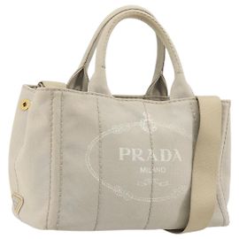 PRADA Canapa PM Hand Bag Canvas 2way Gray Gold Auth bs36595
