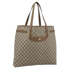 Sac Tote GUCCI GG Supreme PVC Cuir Beige Ton Or 39 02 061 Auth gh2260