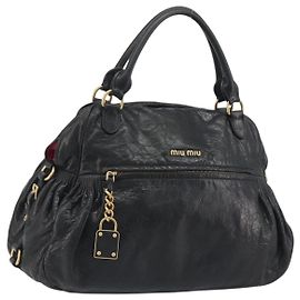 Borsa a mano Miu Miu in pelle nera e oro Auth bs36659V