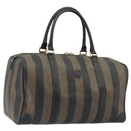 Borsa Boston FENDI in tela Pecan PVC Nero Marrone Auth hk3981