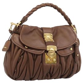 Borsa a tracolla Miu Miu Matelassé con catena in pelle 2way Marrone Oro Auth 194745V