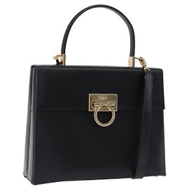 Borsa Salvatore Ferragamo Gancini in pelle 2way Nero Oro Auth 192528A