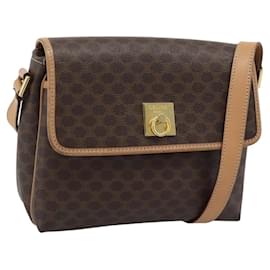 Borsa a tracolla CELINE Macadam Canvas PVC Leather Brown Gold Auth 194297A - Céline