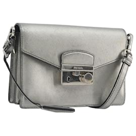 Borsa a tracolla PRADA pelle Saffiano Silver Auth bs36601
