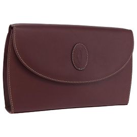 Borsa a pochette CARTIER Must Line in pelle Bordeaux Gold Auth 192492