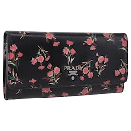 Carteira Longa PRADA em Couro Safiano Preta Prata Auth bs36436 - Prada