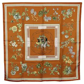 HERMES Carre 90 Schal "Quai Aux Fleurs" Seide Braun Auth 192550 - Hermès
