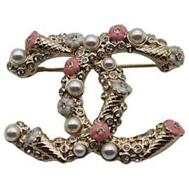 Spilla Chanel in strass oro e rosa