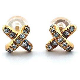 Tiffany & Co. 18K Yellow Gold Diamond Cross Stitch Earrings