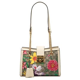 Borsa Tote Gucci GG Supreme Flora con lucchetto e catena