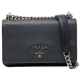Borsa a tracolla con catena Prada in pelle Saffiano Navy