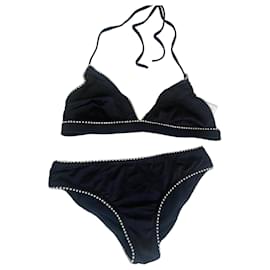 Schwarzes Bikini-Set mit Perlenbesatz Chanel Unterteil 36 Oberteil 44