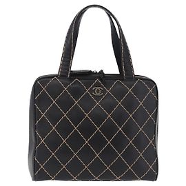Chanel Surpique Zip Around Satchel Quilted Leather Large