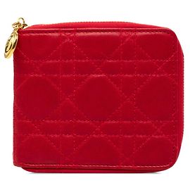 Christian Dior Dior Cannage Bi-fold Geldbörse aus rotem Lammleder