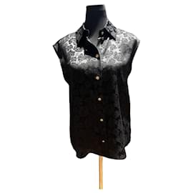 Blusa sin mangas de jacquard floral negro Chanel