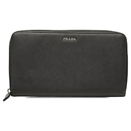 Prada Saffiano Long Wallet mit Reißverschluss in Schwarz