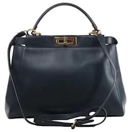 Fendi Peekaboo Regular Leather 2Way Handbag in Navy Blue 8BN226