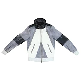 Gucci Litriang Leather Biker Jacket in Metallic Gray x White x Black, 48 IT