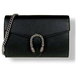 Portafoglio Gucci Dionysus con catena in pelle nera