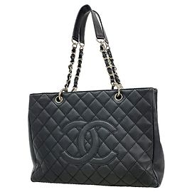 Chanel Tote Bag aus schwarzem genarbtem Kalbsleder