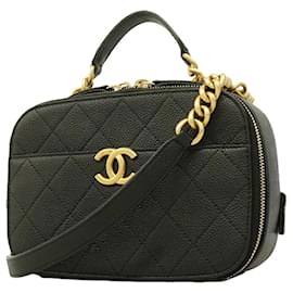 Chanel Vanity Bag aus schwarzem genarbtem Kalbsleder
