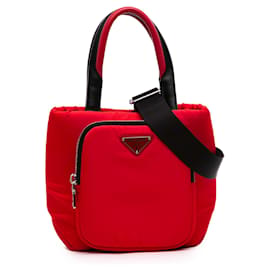 Prada Tote Cargo Small in Tessuto Rosso con Tasche