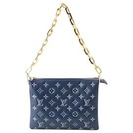 Louis Vuitton Blue Monogram Embossed Denim Lambskin Coussin PM