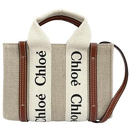Borsa Woody Mini Satchel Chloé Beige in tela