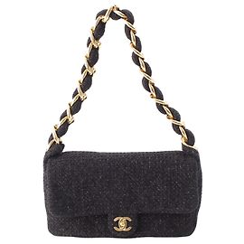 Chanel Black CC Quilted Tweed Single Flap
