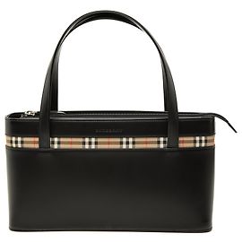 Borsa a mano in pelle con rifiniture in tela House Check nera Burberry