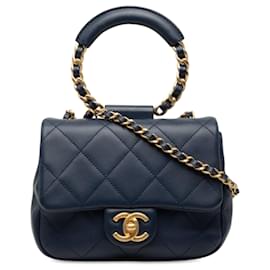 Chanel Blue Mini Quilted Lambskin In The Loop Flap