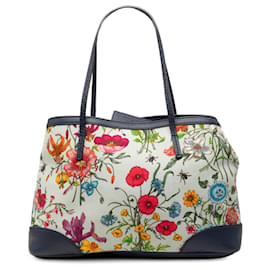 Borsa Tote Gucci Flora Media in tela bianca